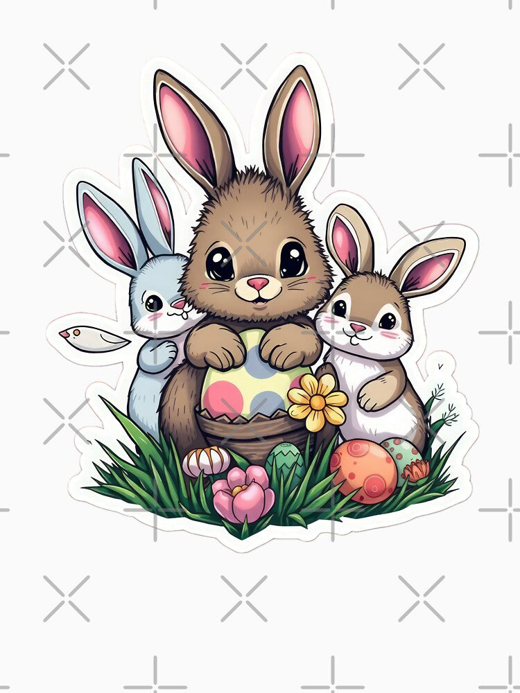 cute Easter bunnies with colored eggs Sticker, cute easter,Happy Easter,Easter Day,easter illustration by Expressions-Sel