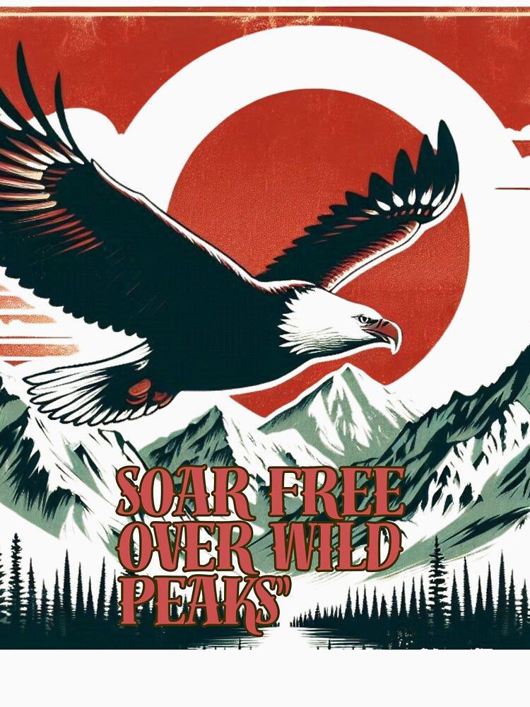 Bold Eagle Flight Over Majestic Peaks – Vintage Wilderness Art by JenniferCreaArte