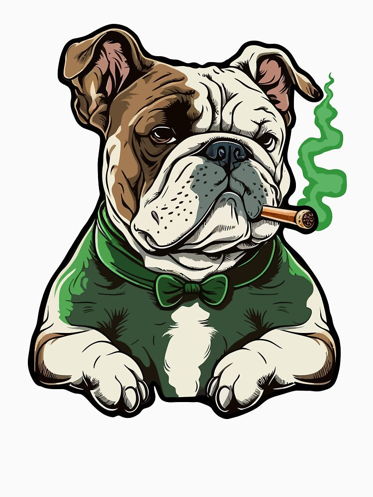 bulldog smoking, sad dog smoking, cartoon dog smoking by GreyStanzione1