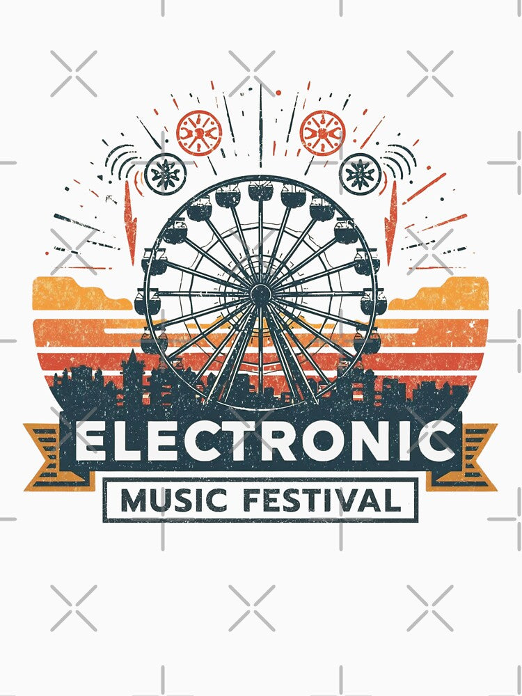Parookaville Inspired Electronic Music Festival Vintage Ferris Wheel Art by phiawdesign9