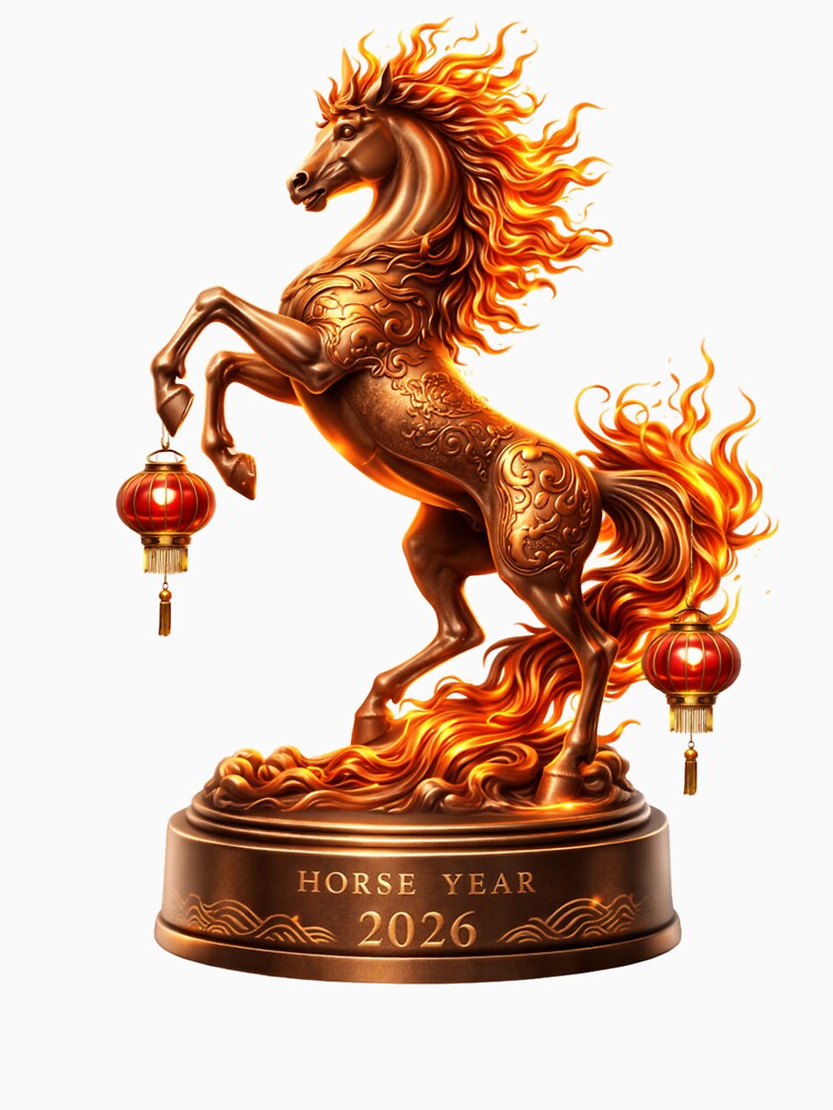 Golden Bronze Fire Horse Statue 2026 – Feng Shui Wealth & Success Year of the Horse Art by JaaCreativeShop