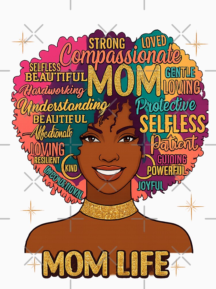 Mom Life Afro Word Art | Empowered Black Motherhood Design by Divine Boutique