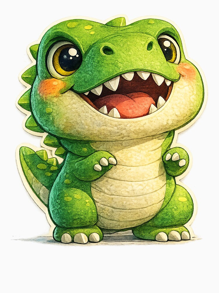 Cute Baby Dinosaur – Happy Green Chibi Dino Sticker by AlexLineArt
