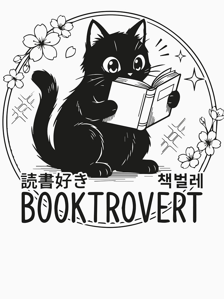 Cute Black Cat Booktrovert Anime Aesthetic by INQ-StudioLab