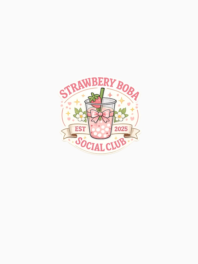 Strawberry Boba Social Club Cute Bubble Tea Design by Aura.Creative