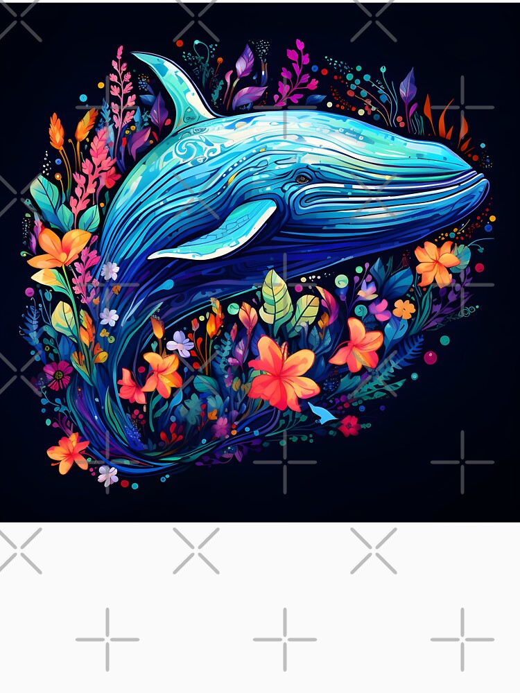 Colorful humpback whale floral print by dcrc