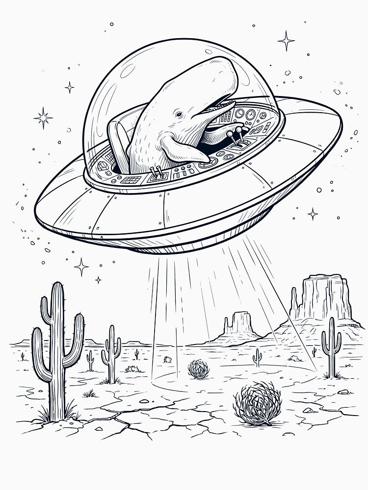 Vintage Whale Riding UFO Animal Lover by DoodleTortle