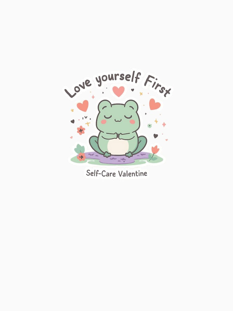 Love Yourself First - Self Care Valentine Frog Sticker by OrikuStudio