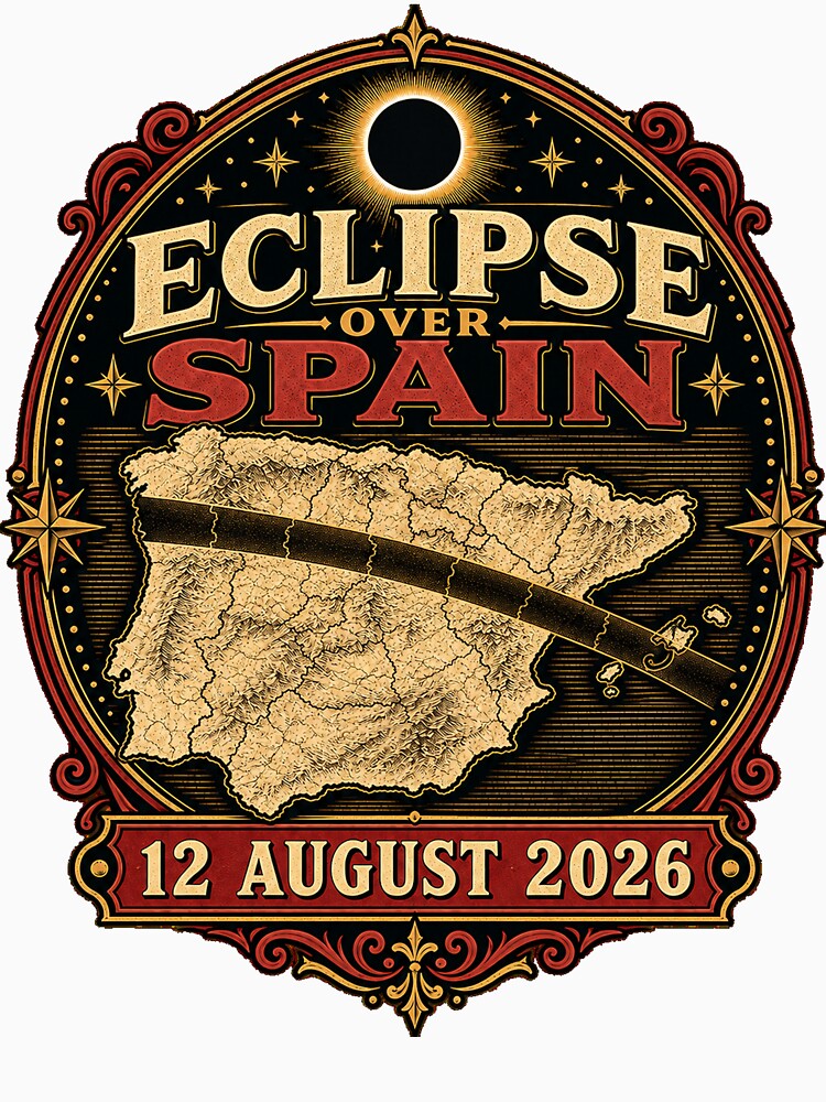 Eclipse Over Spain 2026 – Vintage Total Solar Eclipse Map by ChicClicker