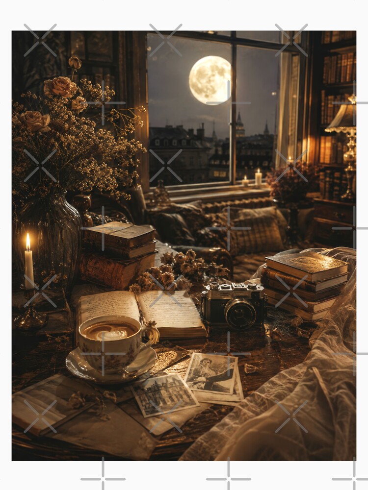 Moonlit Library with Vintage Books by scicilysimonee