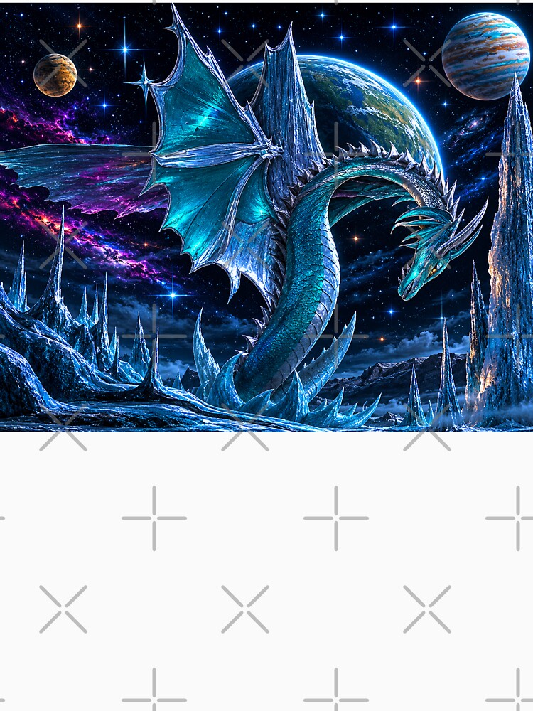 Cosmic Ice Dragon – Celestial Fantasy Creature in a Frozen Alien World by Extravanganzza