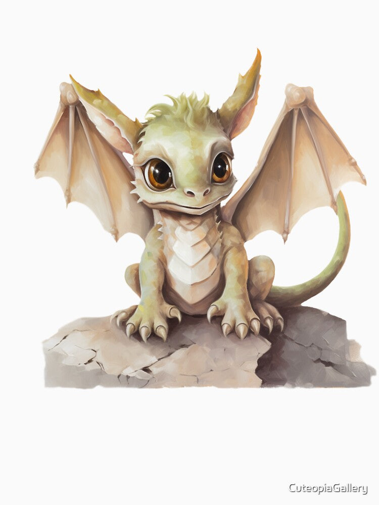 Adorable Baby Dragon Perched on a Rocky Ledge by CuteopiaGallery