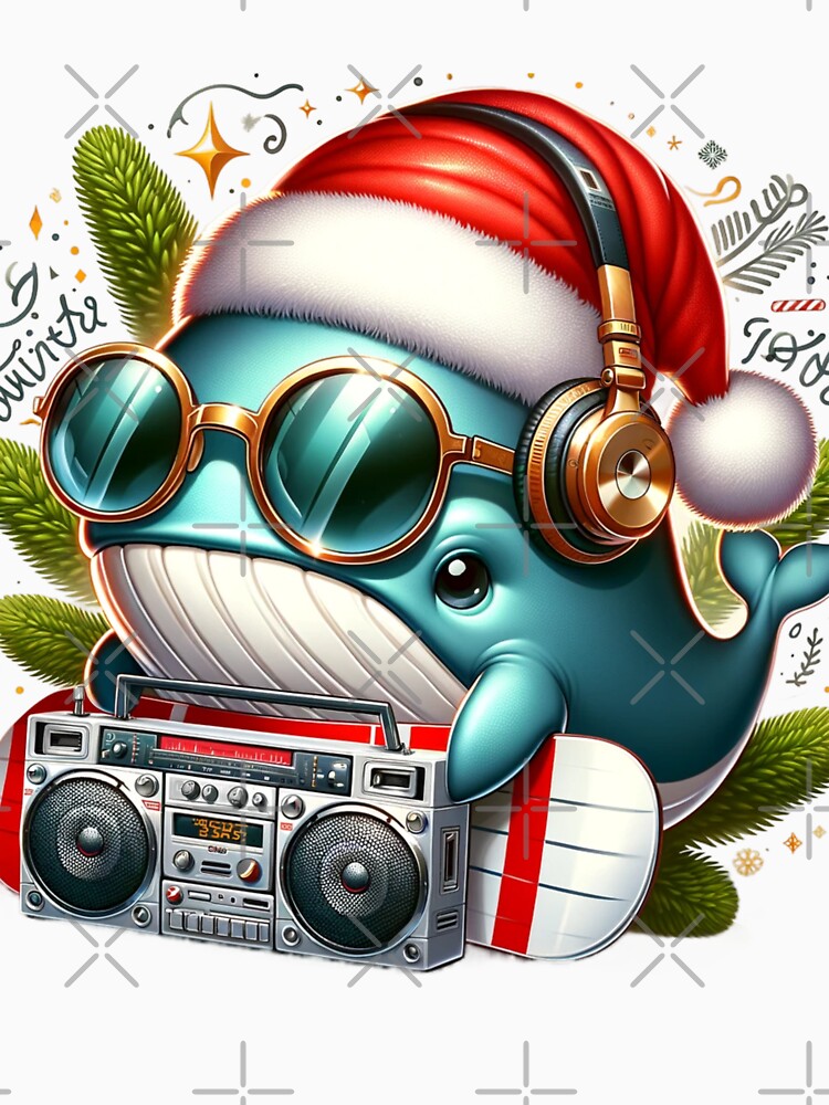 Yuletide Tunes - Cheerful Whale Ready to Party by ArtFeverShop