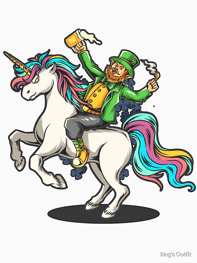 St. Patrick's Day Bearded man sitting on a unicorn Horse by king's Outfit