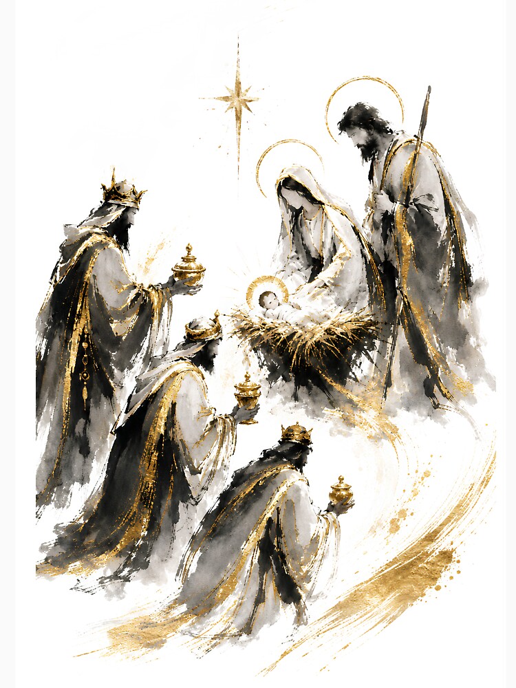 Magi Presenting Gifts to Baby Jesus Art by Phos Creatives