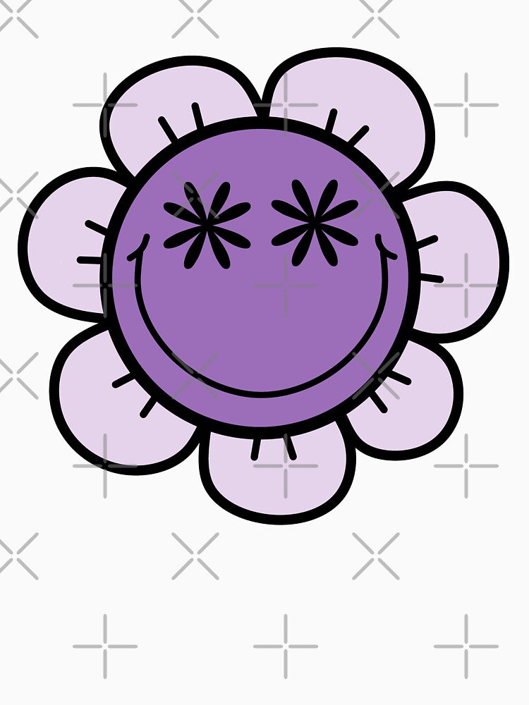 Retro Smiley Face Flower Purple by MrsCreative1