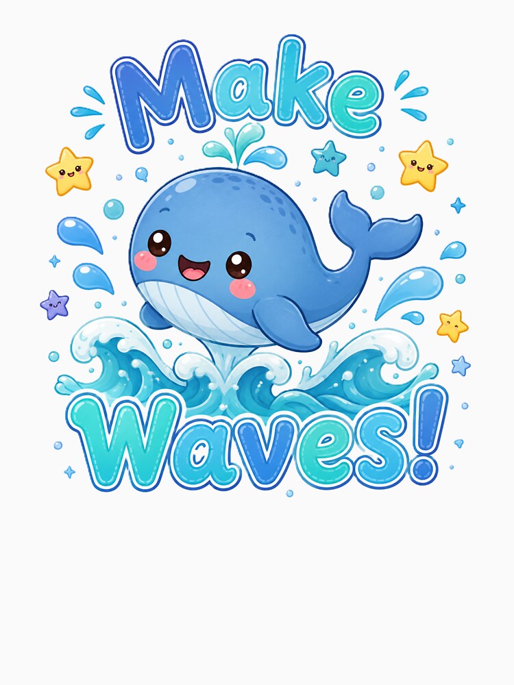 Make Waves Cute Baby Whale Ocean Stars Kawaii Design by Sharlo Shop
