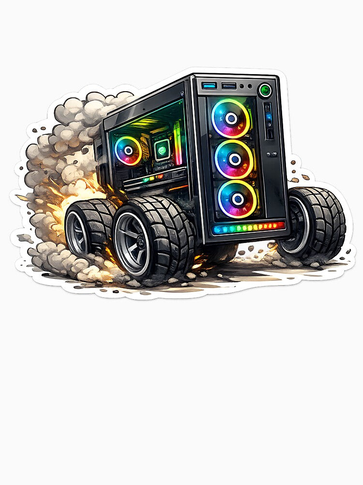 Funny Computer on Wheels Sticker by FabricaD