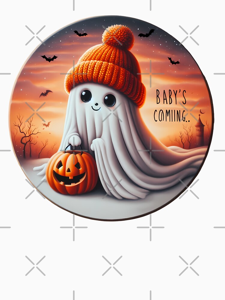 Baby’s Coming Ghostly Announcement - Cute Halloween Themed Baby Announcement for October by StyLeHi