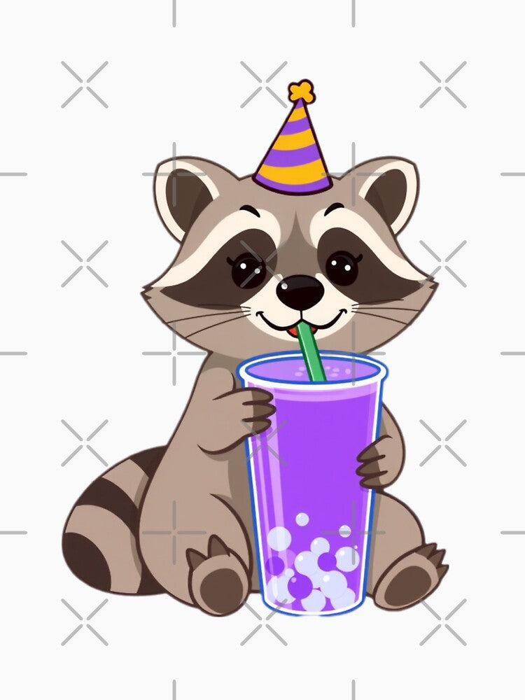 Raccoon Boba Tea Milk Party Hat happy birthday kawaii gift funny christmas happy by CheeseBlueprint