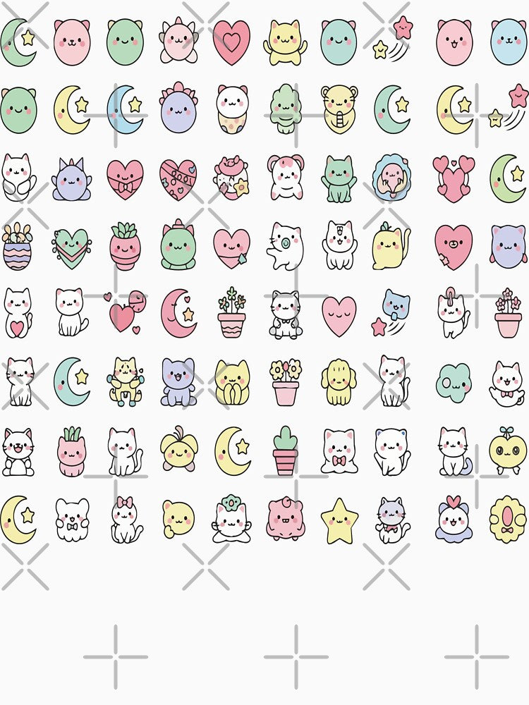"Micro Kawaii Animal Grid" Pastel Mini Icons Pattern - Cute Squishy Chibi Art - Dark Pastel Aesthetic by BestChoiceService