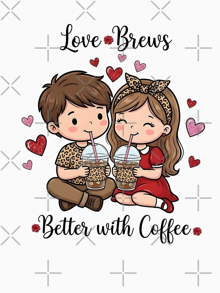Cute Coffee Couple Valentine Illustration – Love Brews Better With Coffee by Lulunza