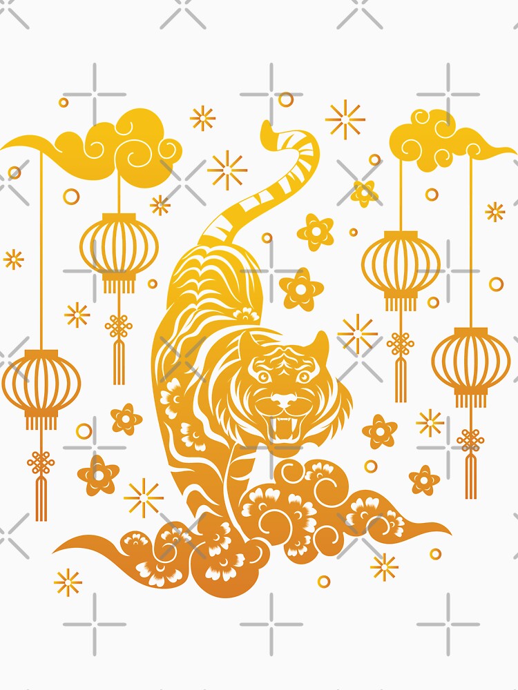 Happy Chinese New Year 2022 Year of the Tiger - Gold Tiger on a Cloud - Red by johnta17