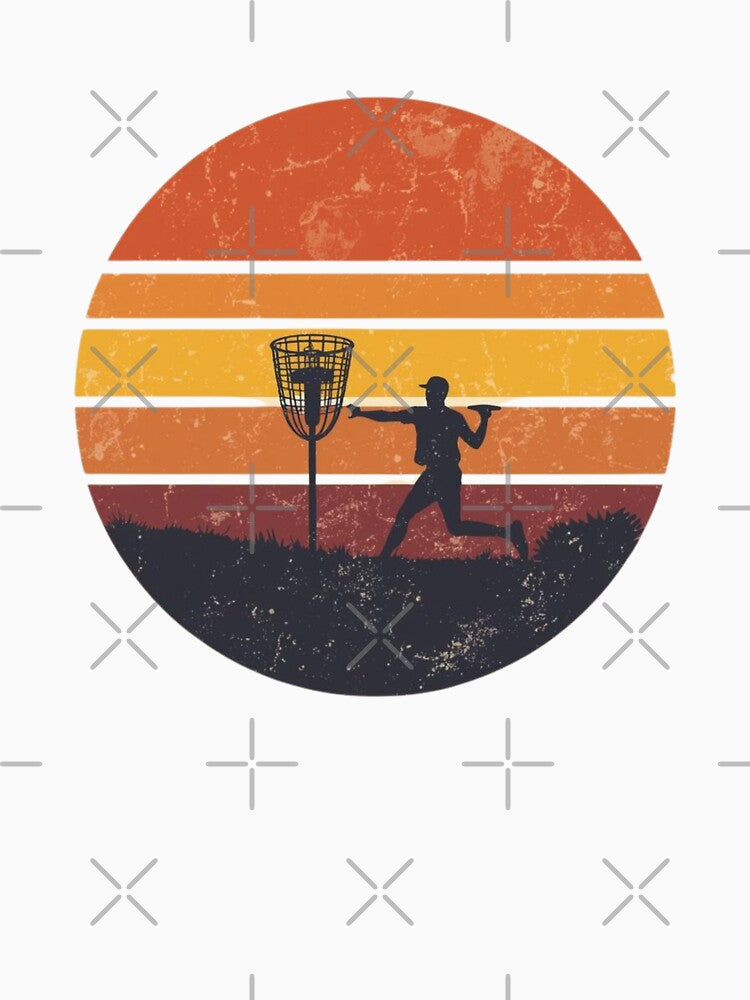 Retro Disc Golf Sunset - Vintage Silhouette Disc Golfer Gift by QuikFun