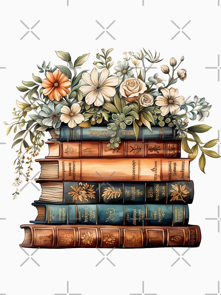 Floral stack of vintage school books by PawsandPages