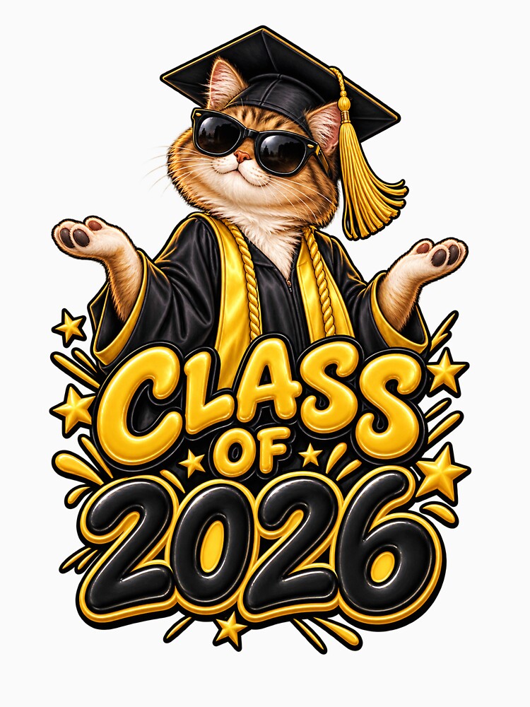 Class of 2026 Funny Cat Graduation T-Shirt by cozydrops