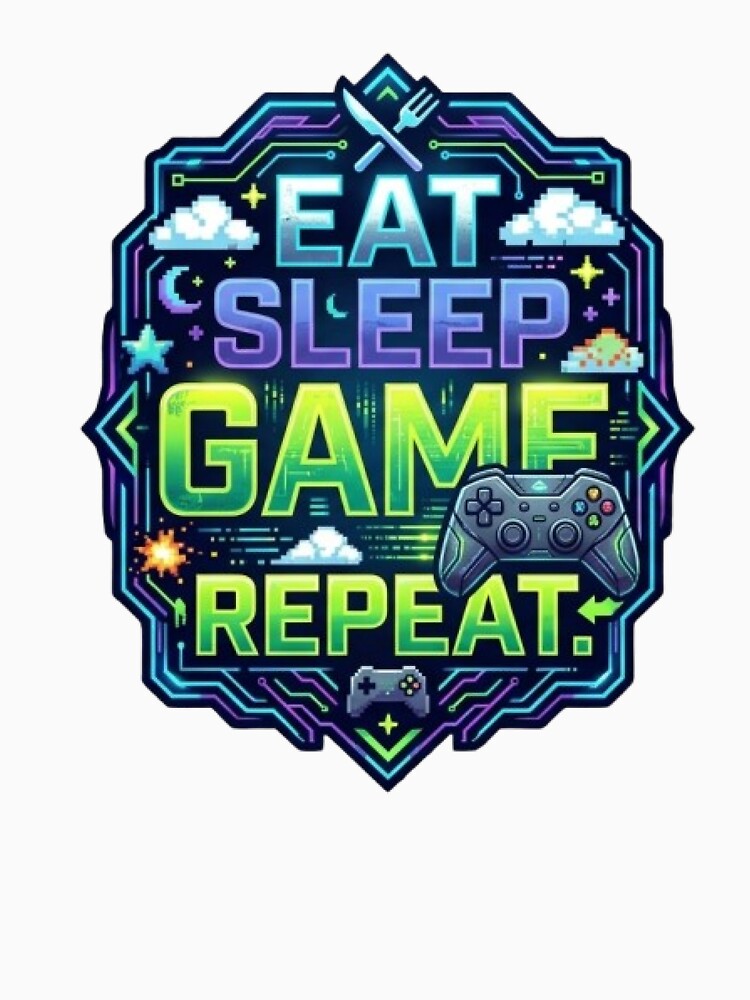 Eat Sleep Game  Repeat. | Gamer Typography Controller Gaming T-Shirt by Faisal  Shah