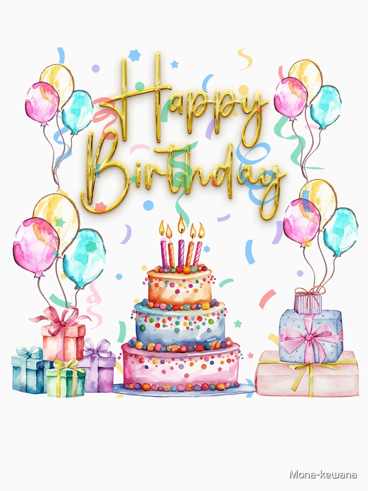Happy Birthday Celebration – Cake, Balloons & Gifts Design by Mona-kewana