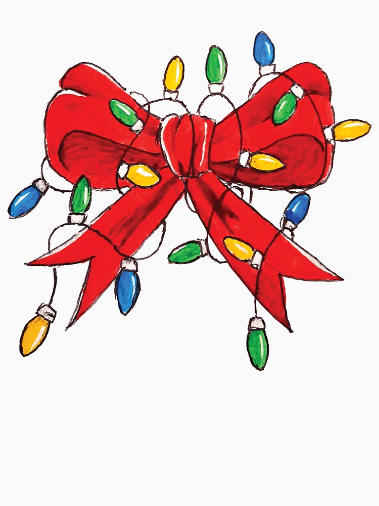 Red Christmas Bow Strangled by Festive String Lights - Hand Drawn Holiday Chaos by Twisted-Type-Co