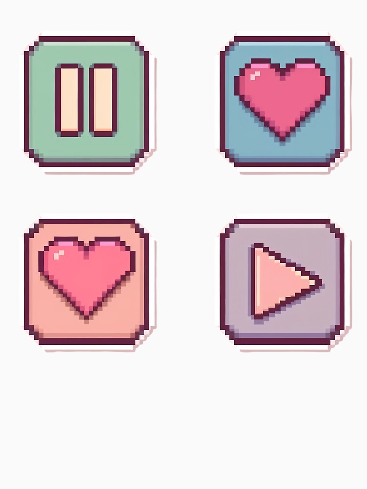 Cute Pastel Gaming Buttons – Play Pause Love Pixel Icons by Zeedseedshop