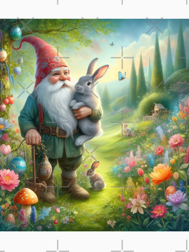 gnome with a rabbit in the forest happy fantasy easter landscape by Expressions-Sel