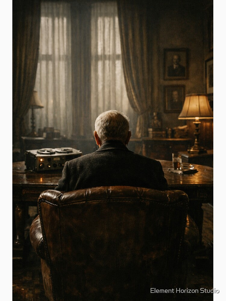 Victorian Study with Elderly Man Recording Dark Literary Gothic Interior Wall Art by Element Horizon Studio