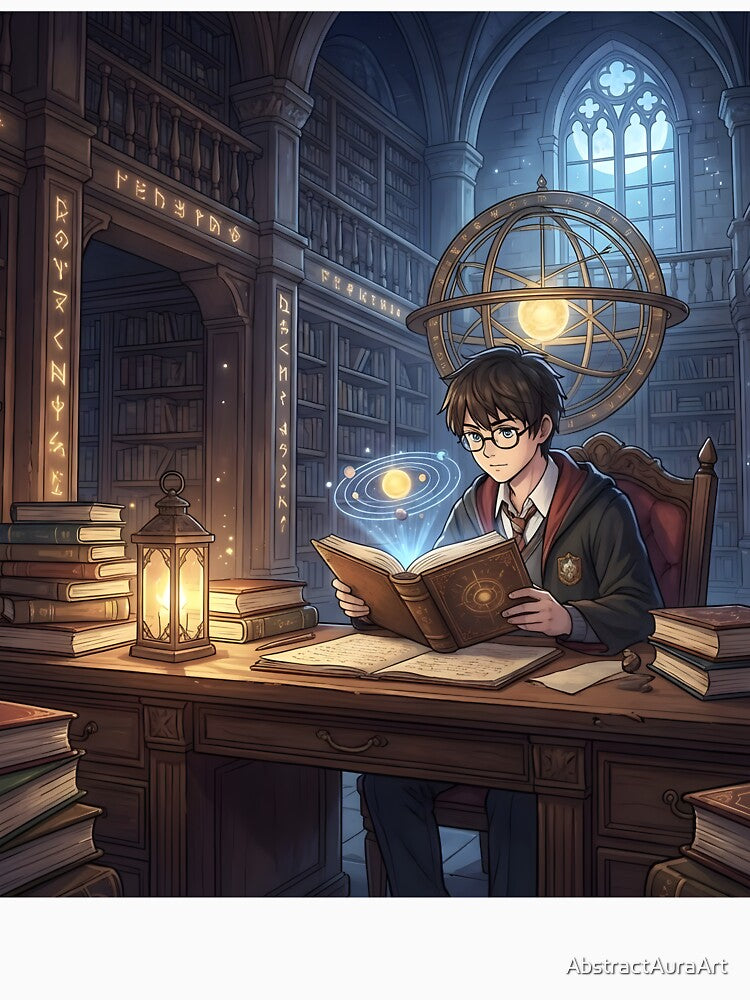 Fantasy Wizard Library Art – Dark Academia Magic Study Illustration for Home Decor by AbstractAuraArt