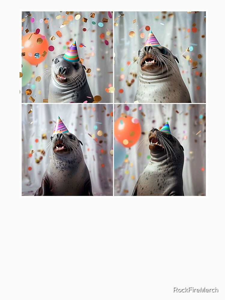 Cute Seal Birthday Party – Funny Seal in Party Hat by RockFireMerch