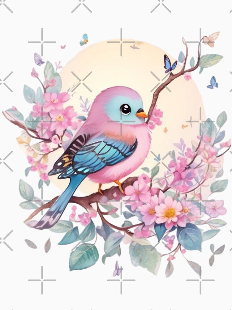 Charming pastel bird with coffee design – spring motif for alert, curious & cheerful home vibes by CoolContent Factory