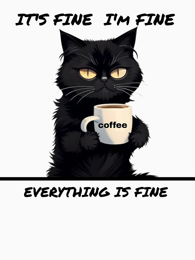 Its Fine Im Fine Everything Is Fine Black Cat Coffee by FMSeamlessArt
