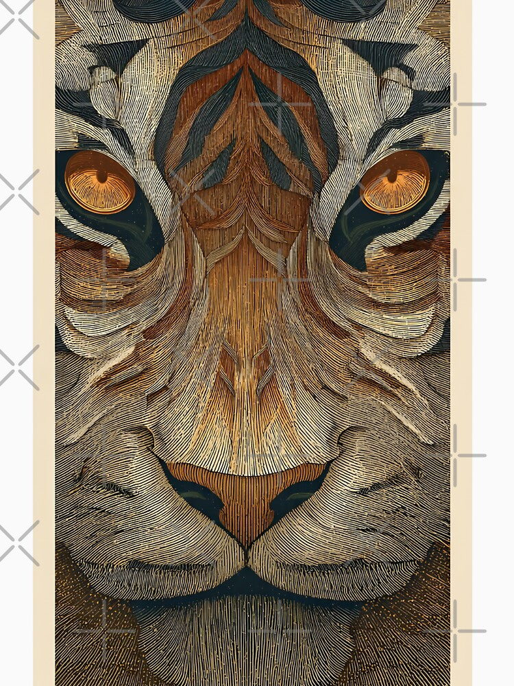Psychedelic Tiger Face Art | Trippy Engraved Tiger | Boho Earthy Animal Poster by ayatstudio