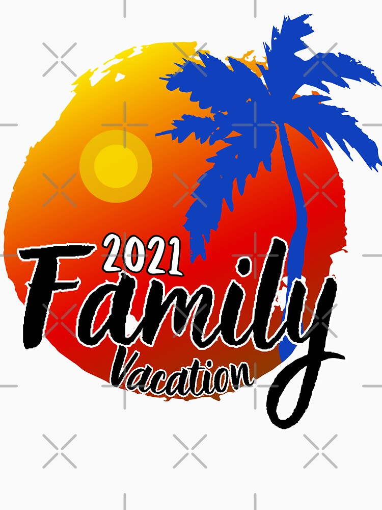 Family Vacation 2021 Red and Yellow Beach Sunset and Coconut Tree by MyPrintCharming