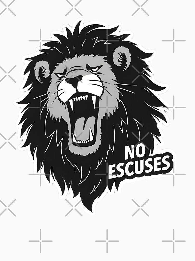 No Excuses Lion – Motivational Gym Graphic, Roaring Lion Strength Design by Kavya Art