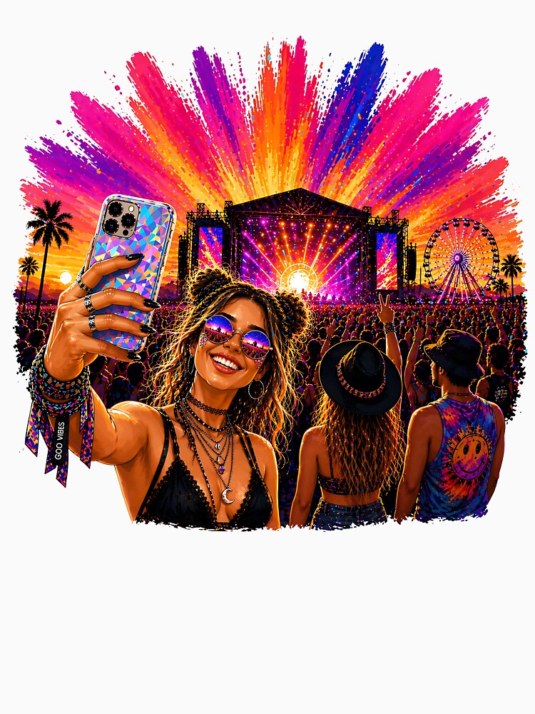Festival Selfie Sunset – Neon Music Crowd Party Vibes Art by Digital Culture Studio