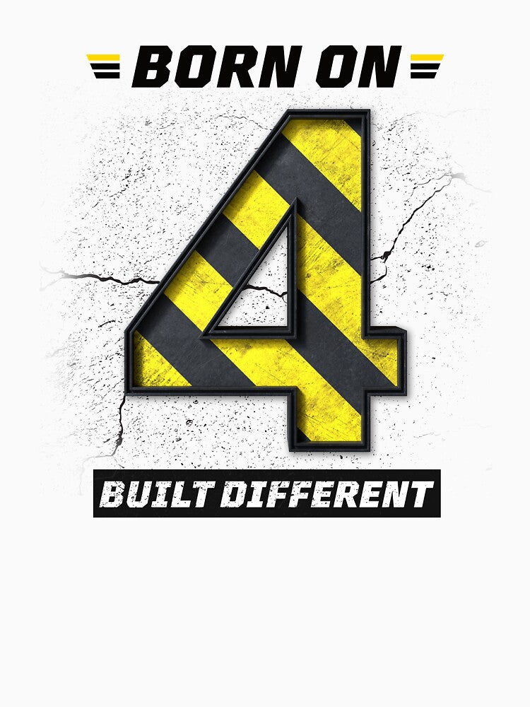 Born on 4 Built Different – Birthday Number 4 Shirt, Motivational Discipline Design, Industrial Grunge Streetwear by amareshdas008