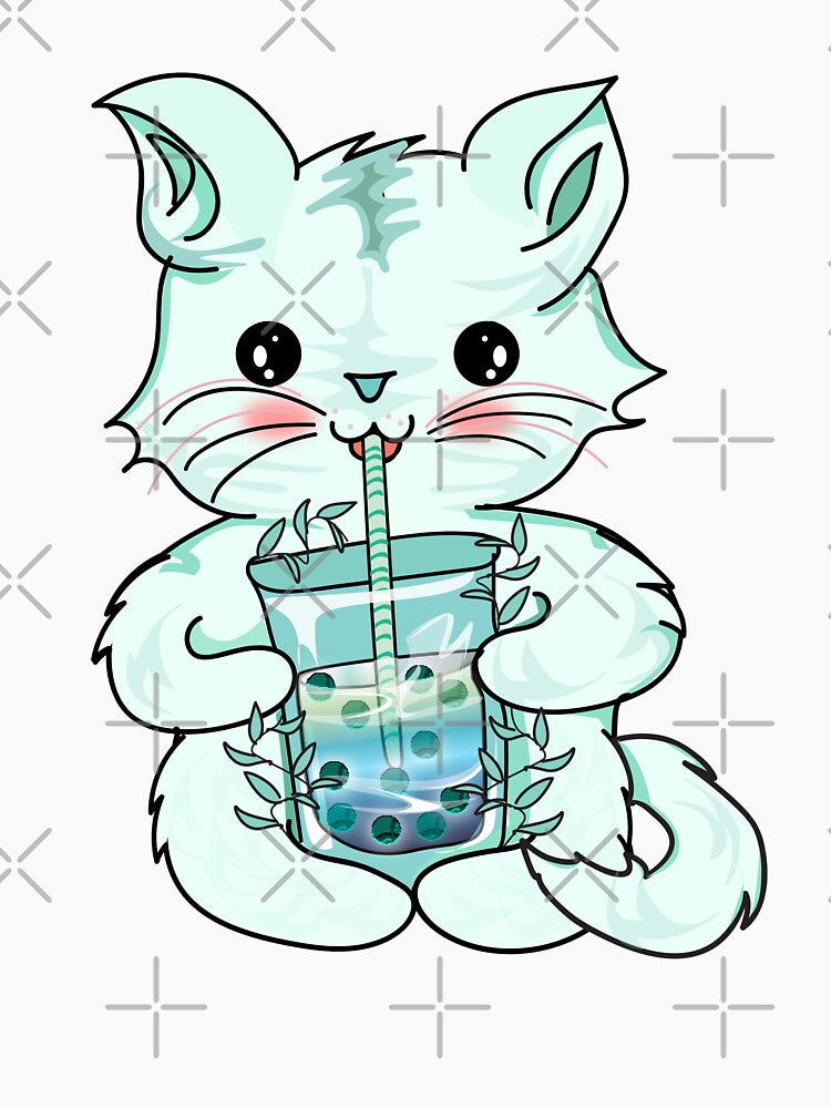 cat boba tea bubble l cat drinking boba by Bossin