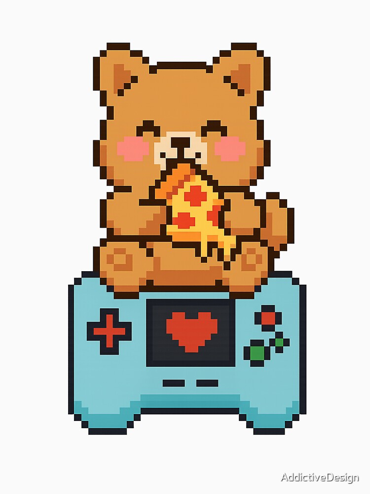 Pixel Teddy Gamer — Cute Retro Gameboy Bear Pixel Art Design by AddictiveDesign