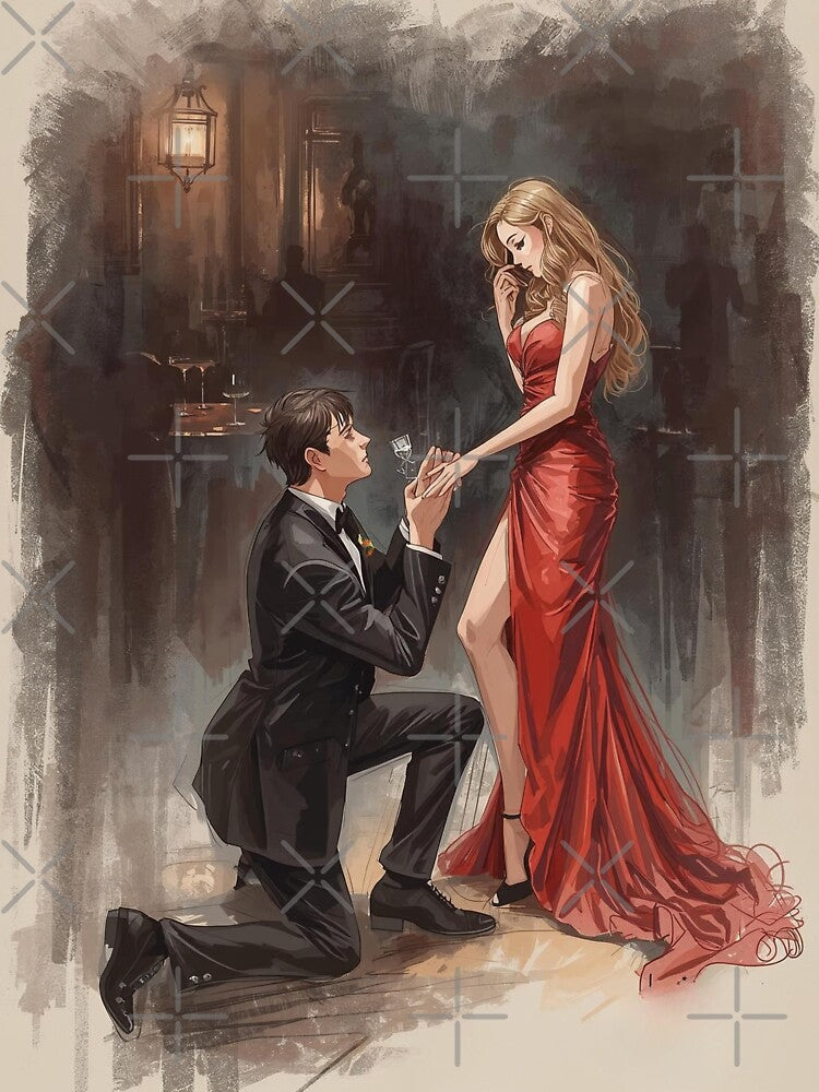 Girl in Red and men in black is proposing her - Valentine Special - Couple Romantic moments by RSDigitalPrintDesign
