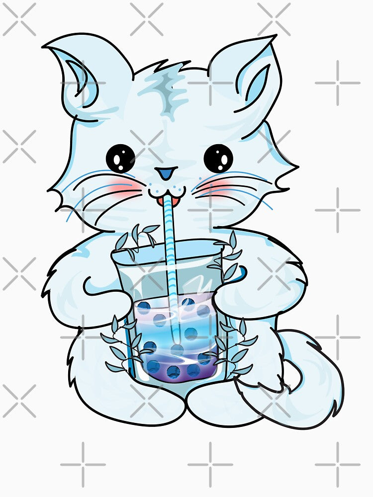 cat boba tea l kawaii cat drinking boba tea l bubble tea by Bossin