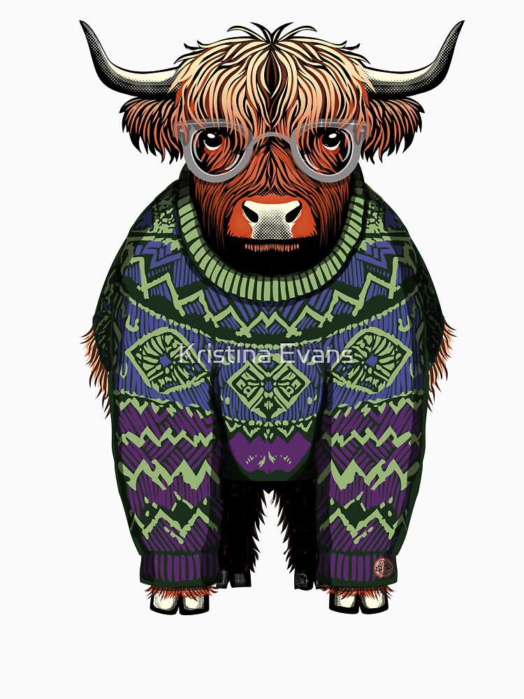 Highland Cow in Knitted Jumper – Funny Scottish Animal Gift by krisevansart